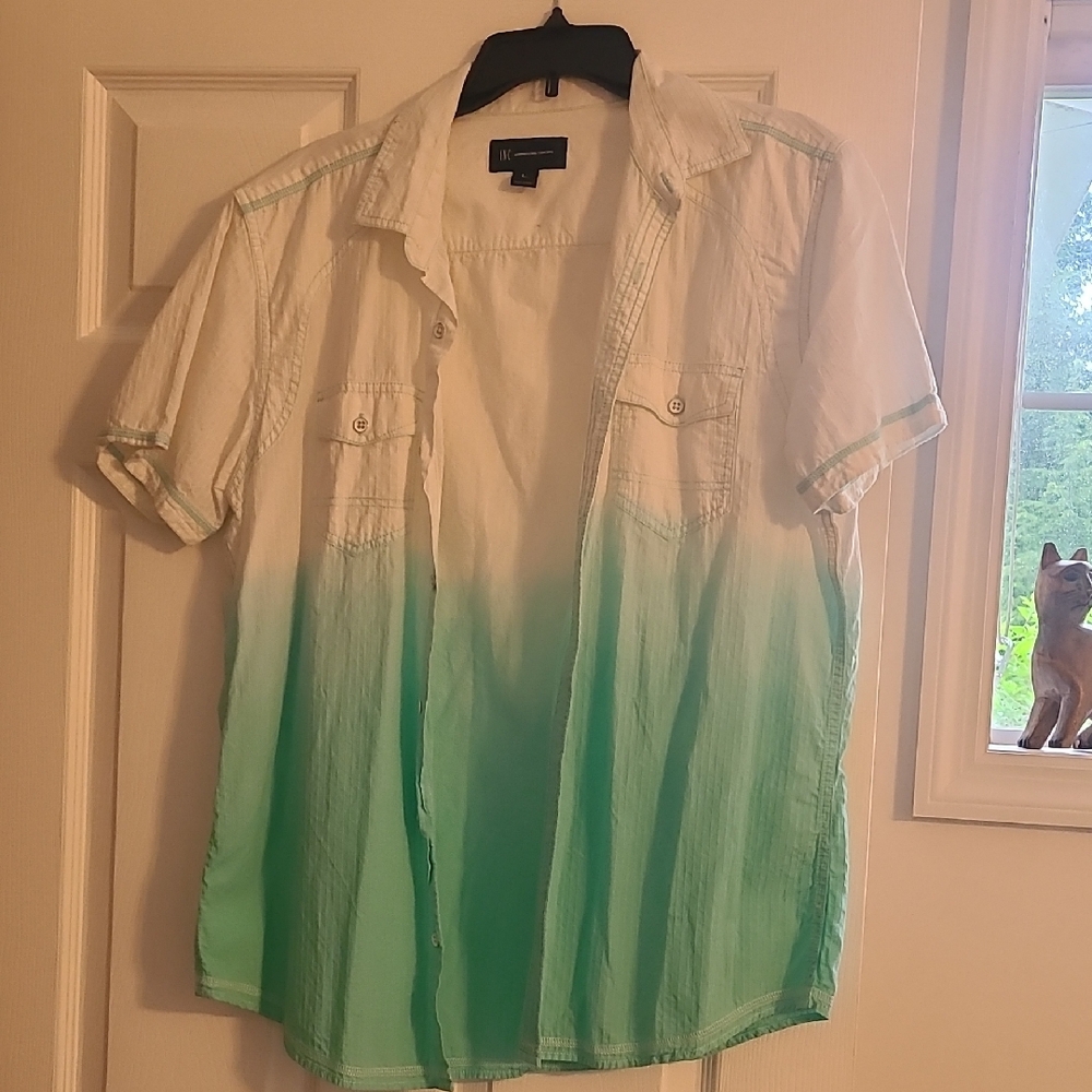INC International Concepts White and Green Ombre Men's Shirt